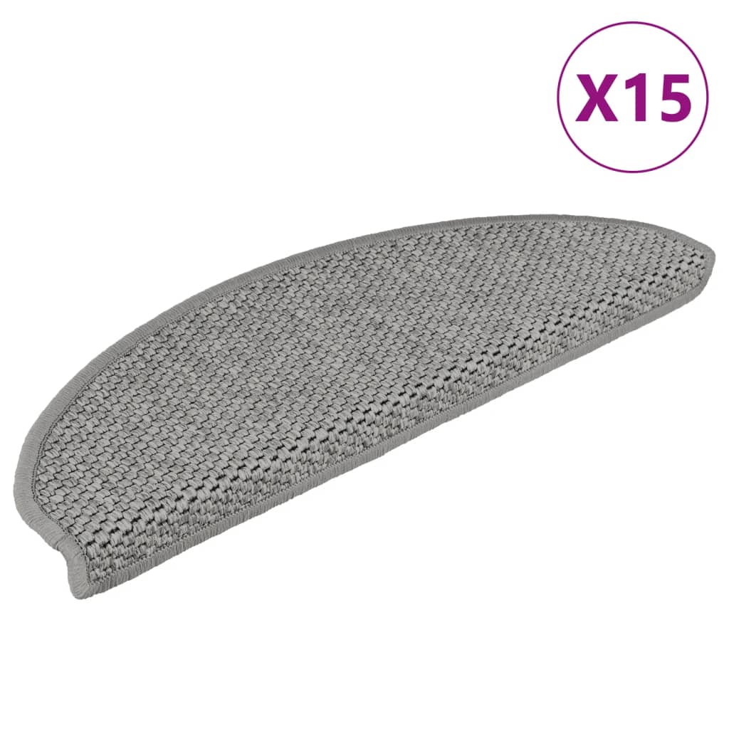 Selvklebende trappematter sisal-utseende 15 stk 65x21x4 cm sølv