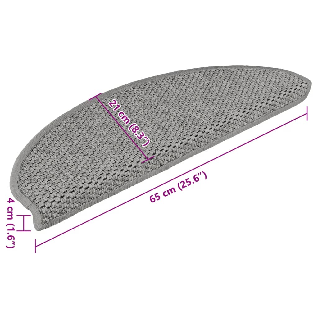 Selvklebende trappematter sisal-utseende 15 stk 65x21x4 cm sølv