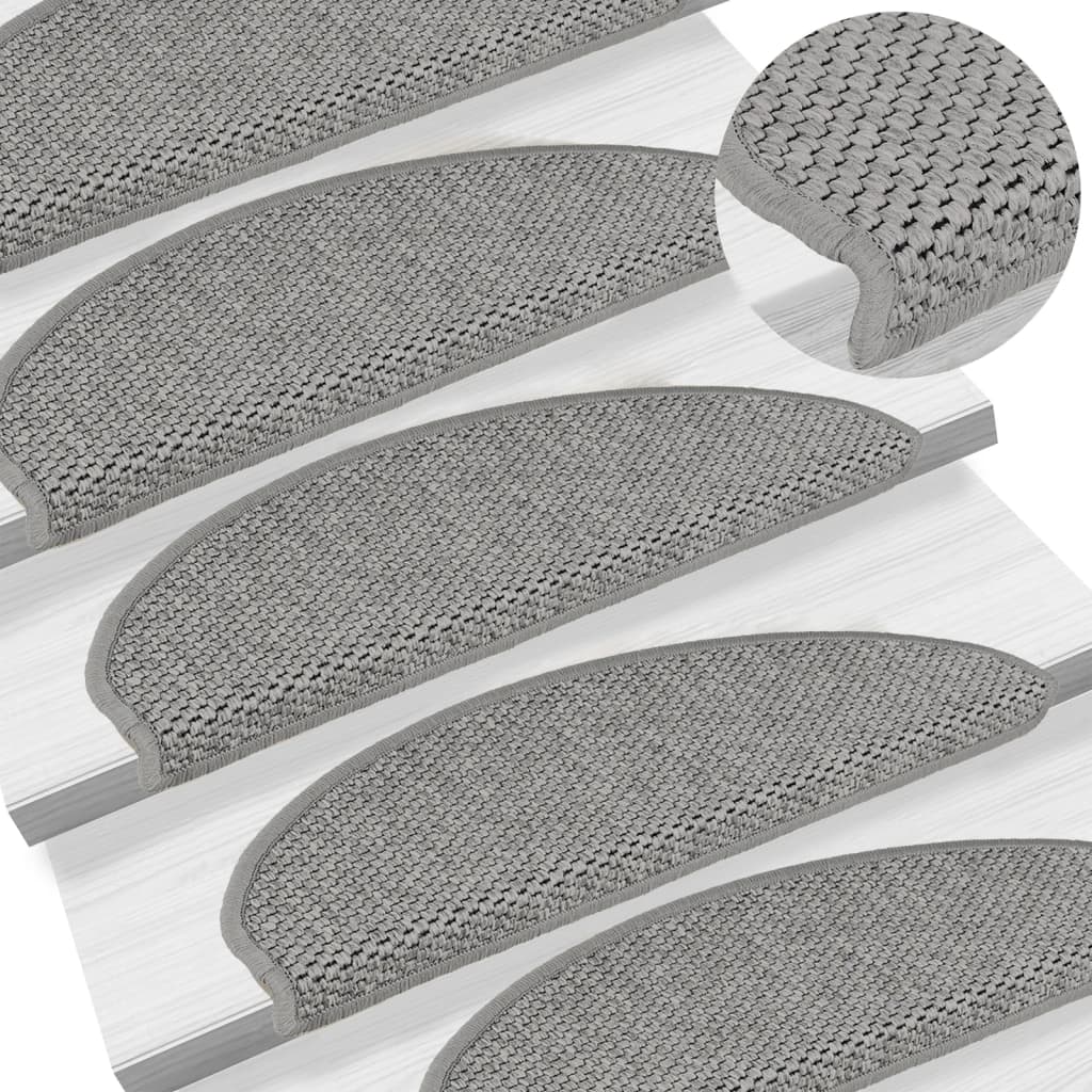 Selvklebende trappematter sisal-utseende 15 stk 65x21x4 cm sølv