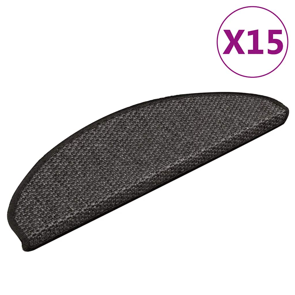 Selvklebende trappematter sisal 15 stk 65x21x4 cm antrasitt