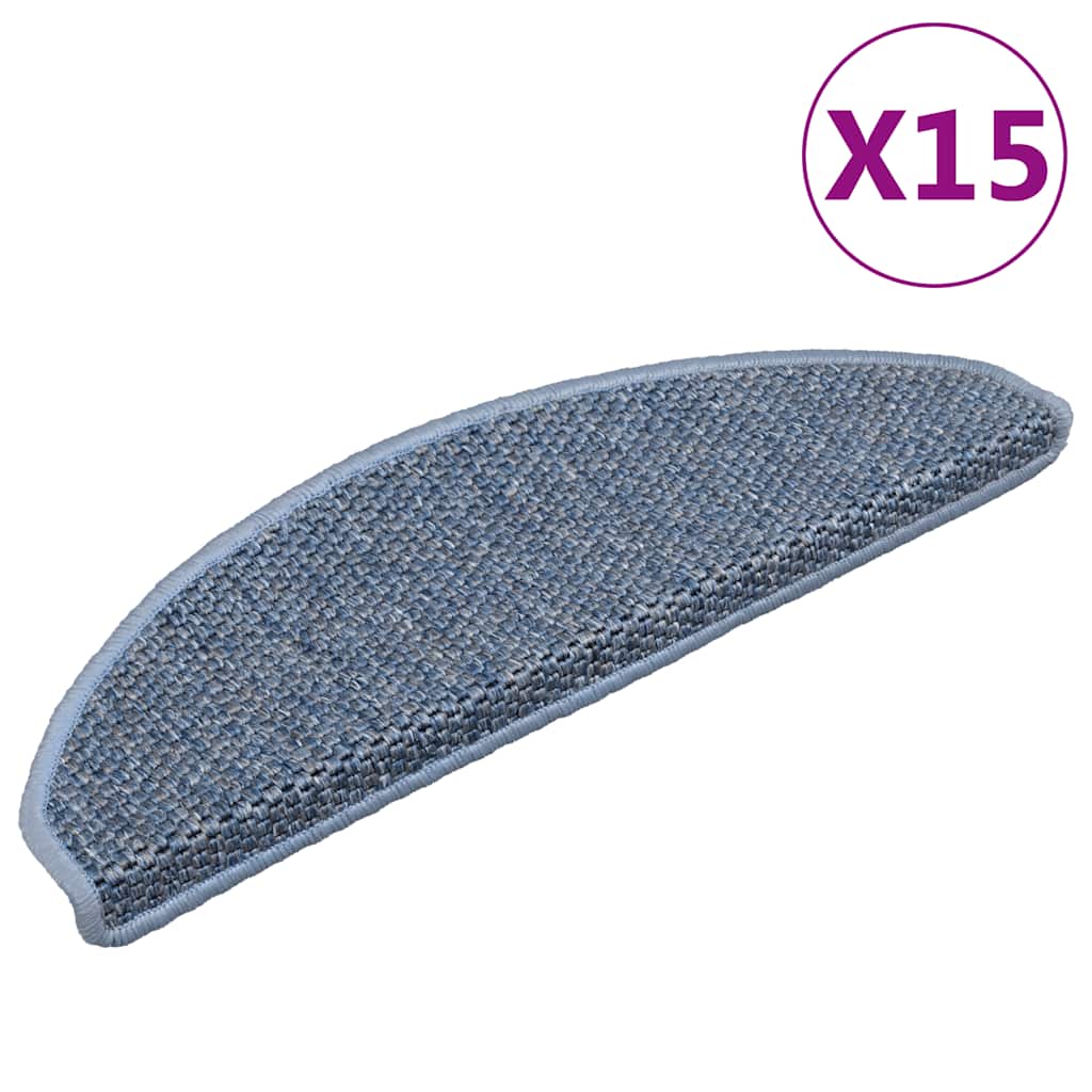 Selvklebende trappematter sisal-utseende 15 stk 65x21x4 cm blå
