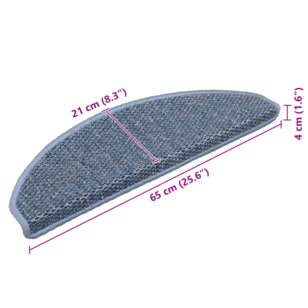 Selvklebende trappematter sisal-utseende 15 stk 65x21x4 cm blå