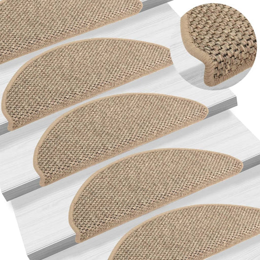 Selvklebende trappematter sisal 15 stk 65x21x4 cm mørk beige