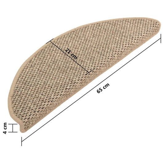Selvklebende trappematter sisal 15 stk 65x21x4 cm mørk beige