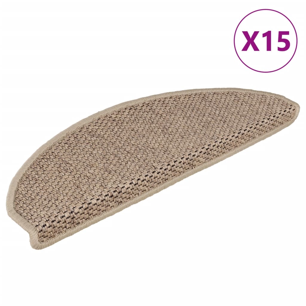 Selvklebende trappematter sisal-utseende 15 stk 65x21x4 cm sand