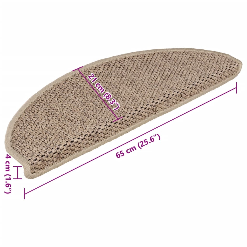 Selvklebende trappematter sisal-utseende 15 stk 65x21x4 cm sand