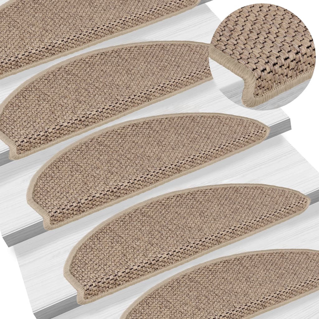 Selvklebende trappematter sisal-utseende 15 stk 65x21x4 cm sand
