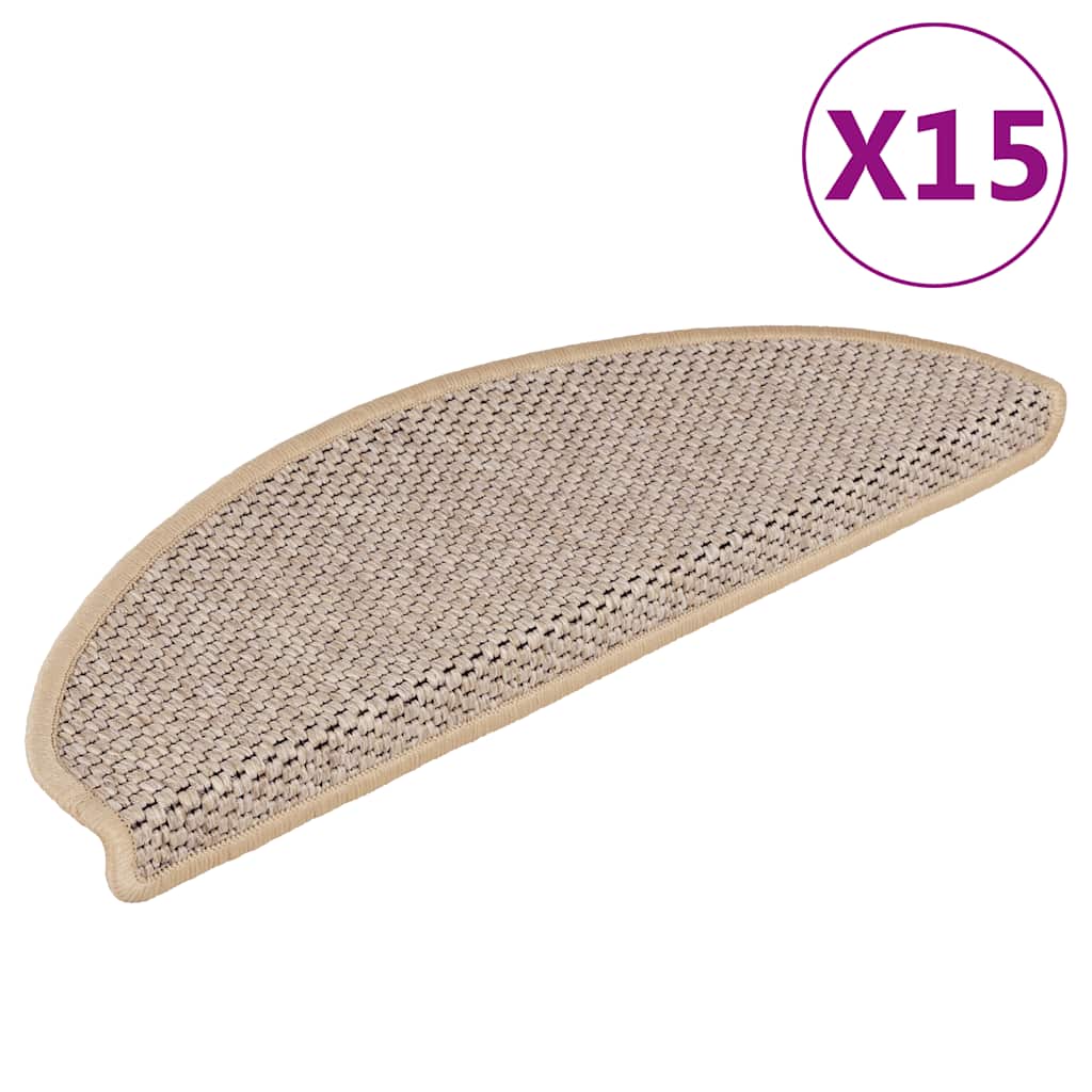 Selvklebende trappematter sisal 15 stk 65x21x4 cm lys beige