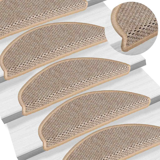 Selvklebende trappematter sisal 15 stk 65x21x4 cm lys beige