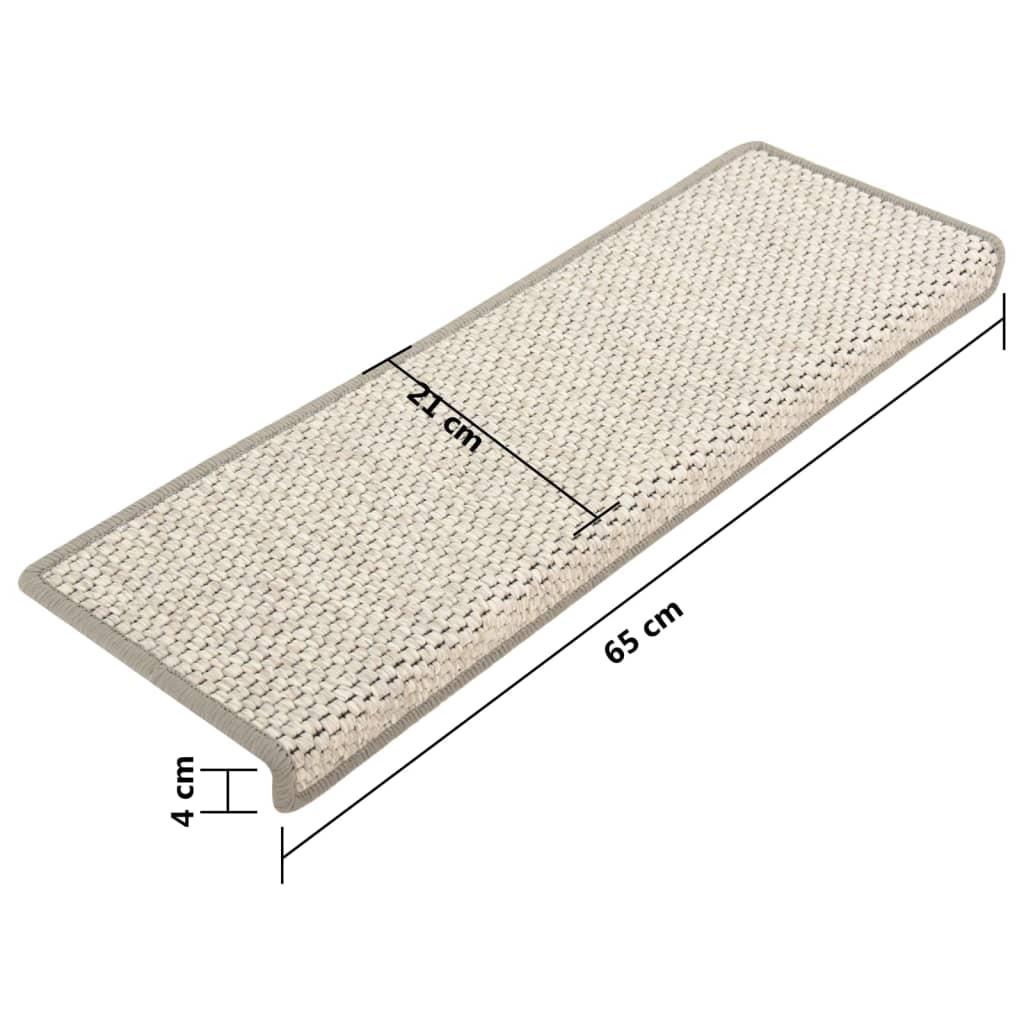Selvklebende trappematter sisal 15 stk 65x21x4 cm platina