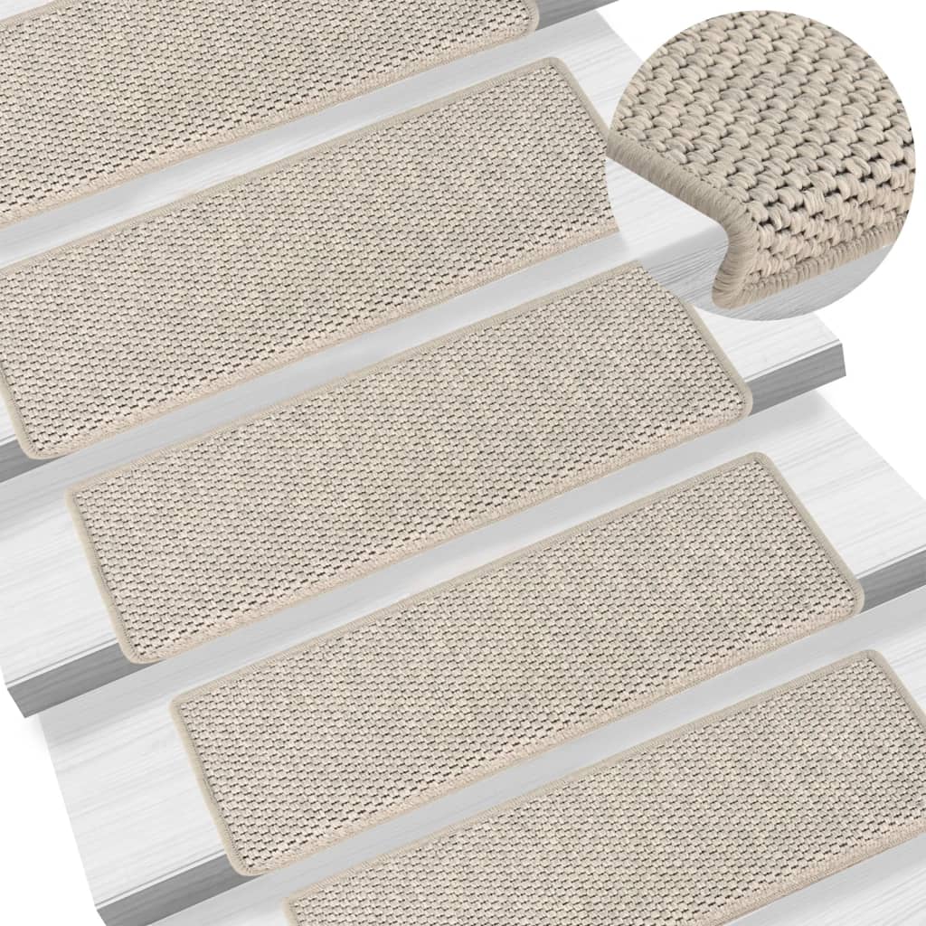 Selvklebende trappematter sisal-utseende 15 stk 65x21x4 cm sølv