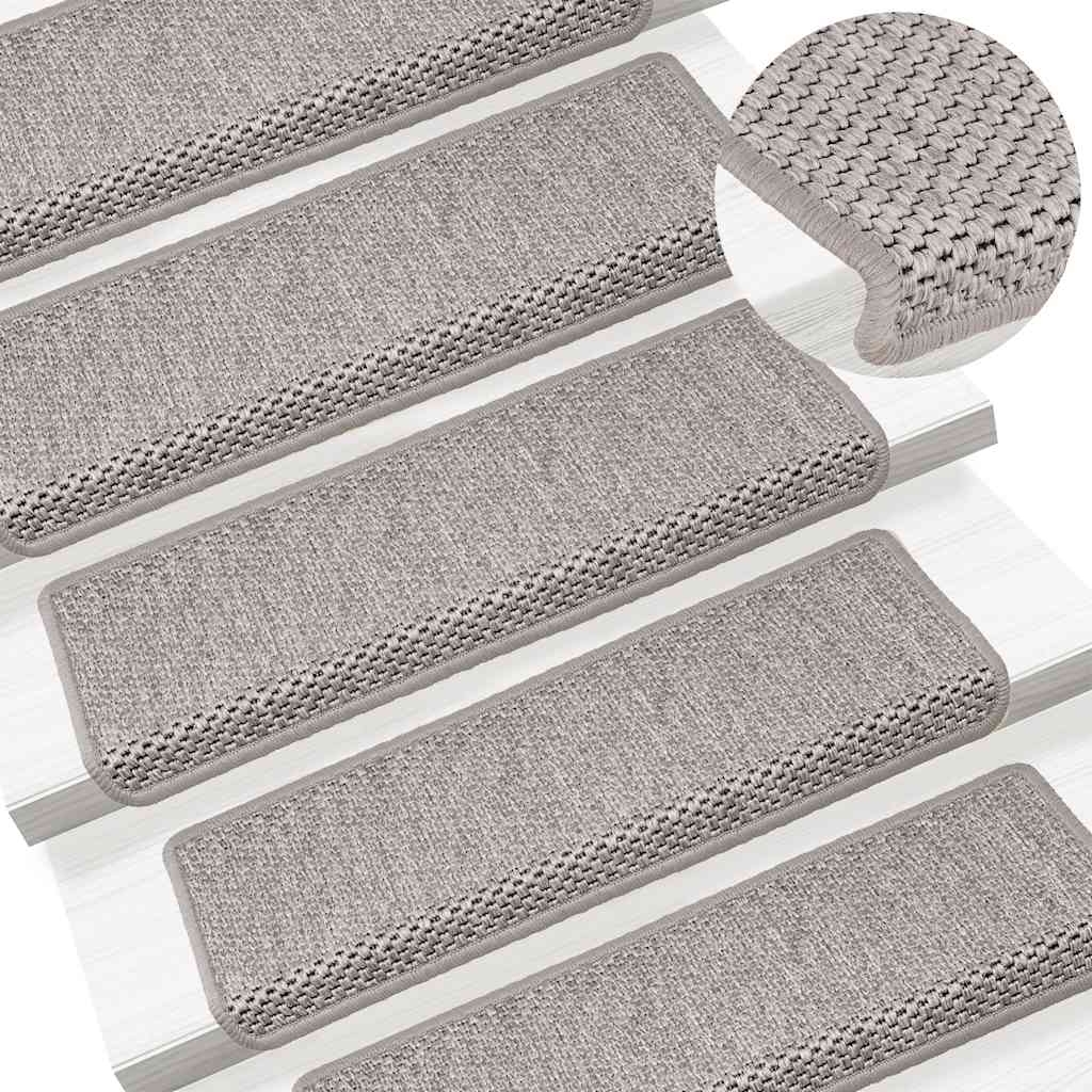 Selvklebende trappematter sisal-utseende 15 stk 65x21x4 cm sølv
