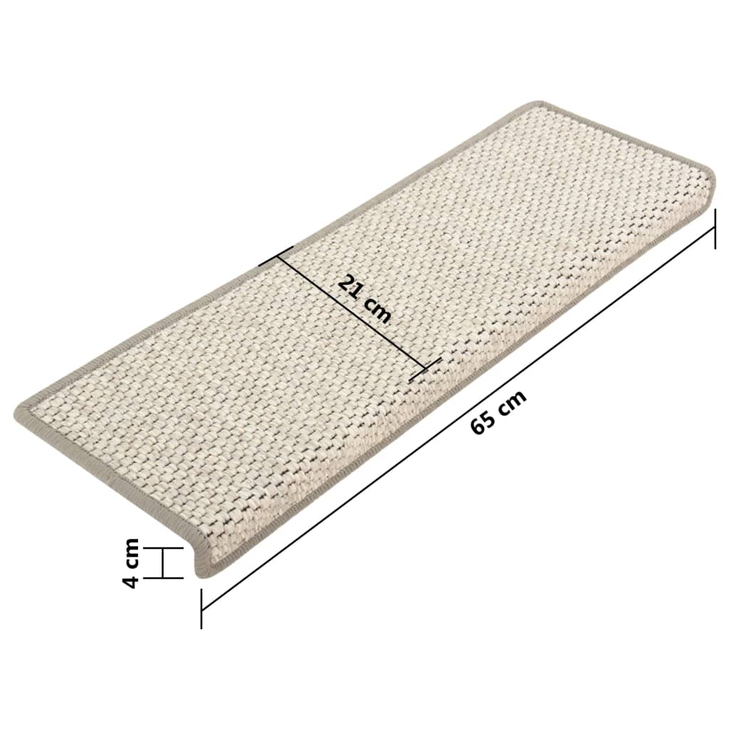 Selvklebende trappematter sisal-utseende 15 stk 65x21x4 cm sølv