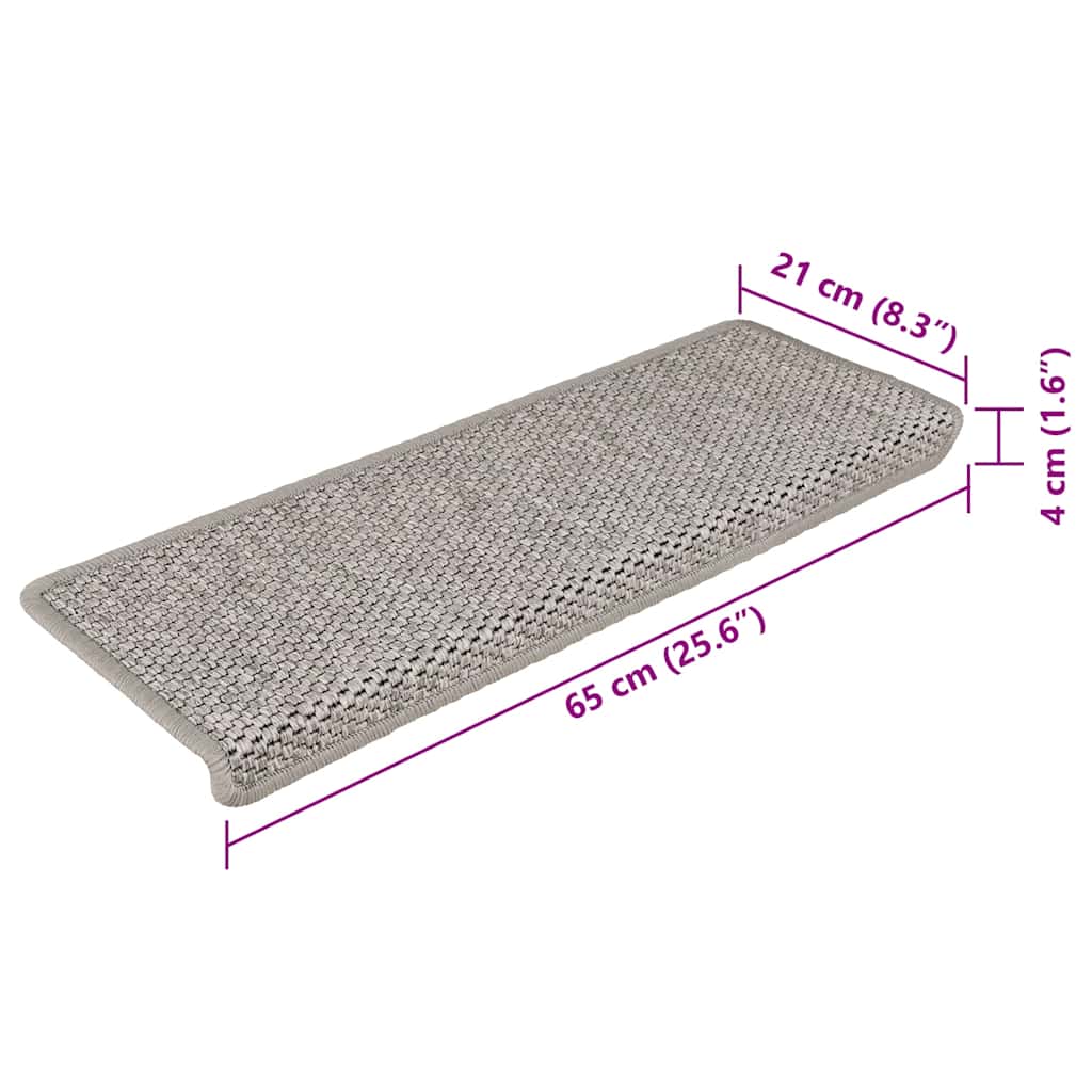 Selvklebende trappematter sisal-utseende 15 stk 65x21x4 cm sølv