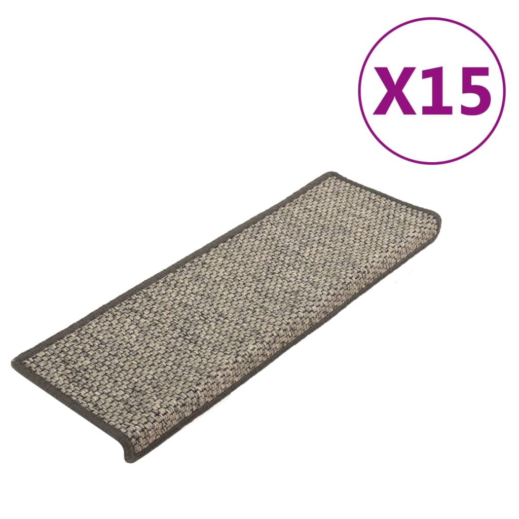 Selvklebende trappematter sisal 15 stk 65x21x4 cm grå og beige