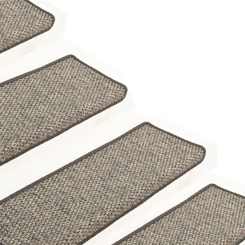 Selvklebende trappematter sisal 15 stk 65x21x4 cm grå og beige