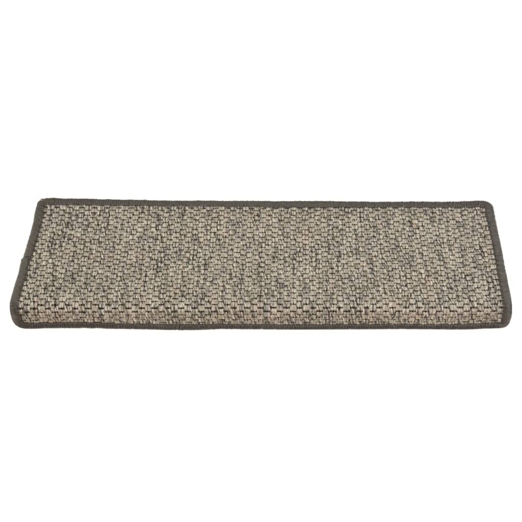 Selvklebende trappematter sisal 15 stk 65x21x4 cm grå og beige