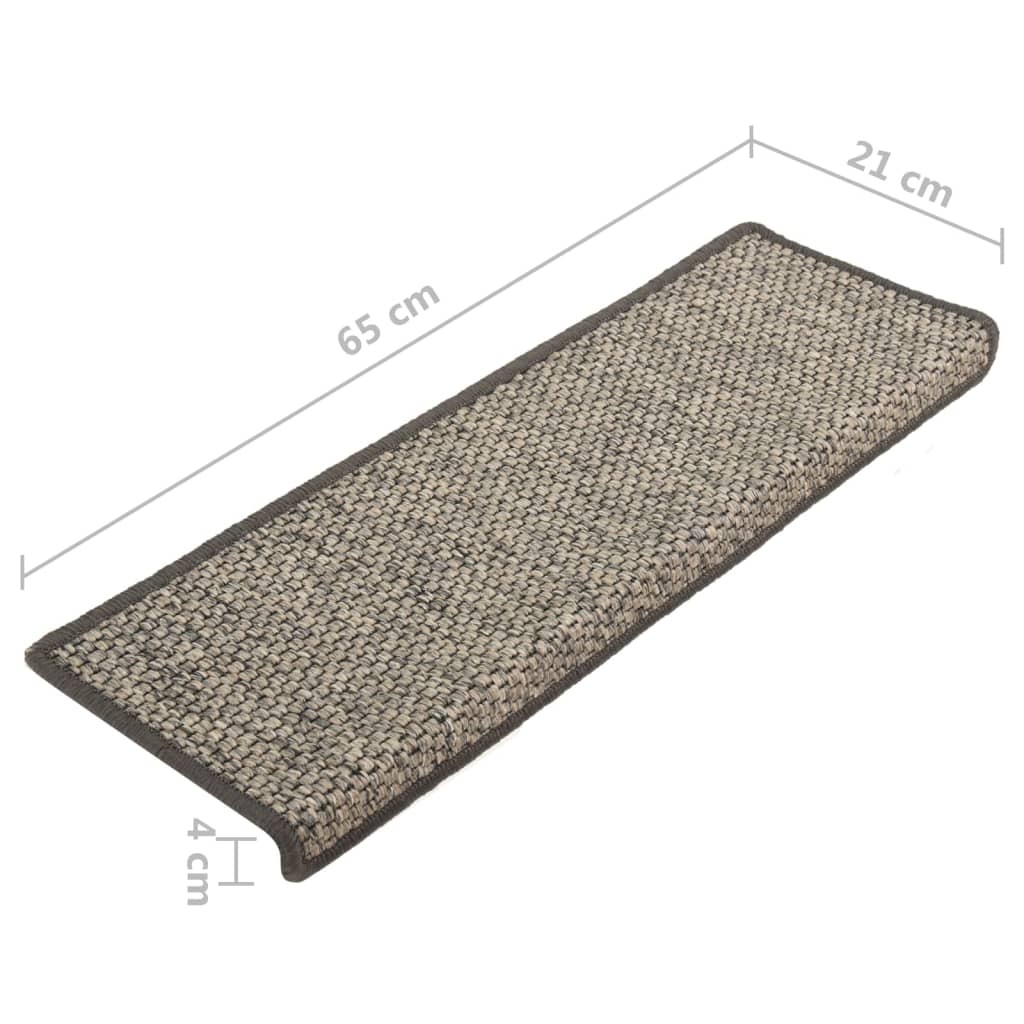 Selvklebende trappematter sisal 15 stk 65x21x4 cm grå og beige