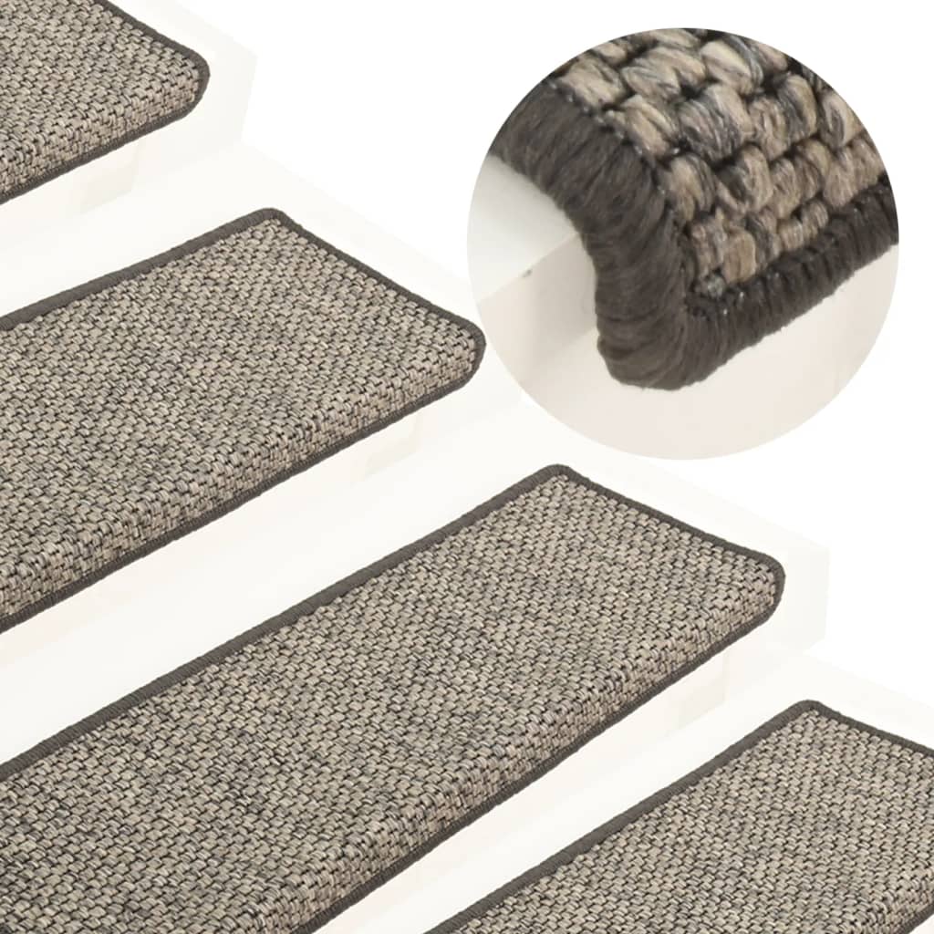 Selvklebende trappematter sisal 15 stk 65x21x4 cm grå og beige
