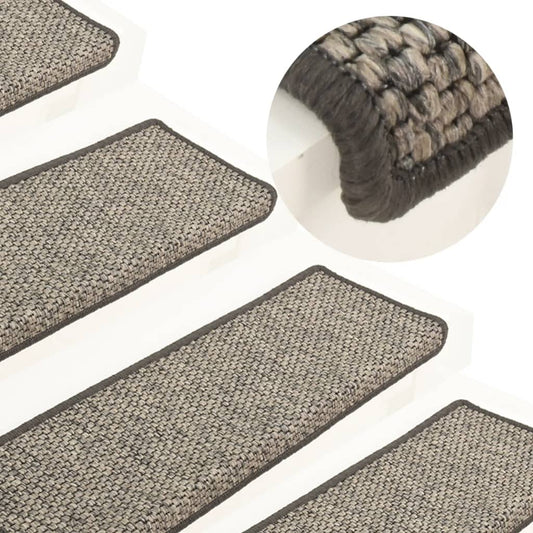 Selvklebende trappematter sisal 15 stk 65x21x4 cm grå og beige