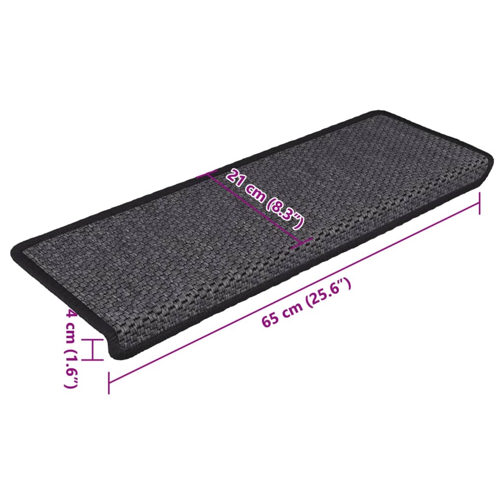 Selvklebende trappematter sisal 15 stk 65x21x4 cm antrasitt