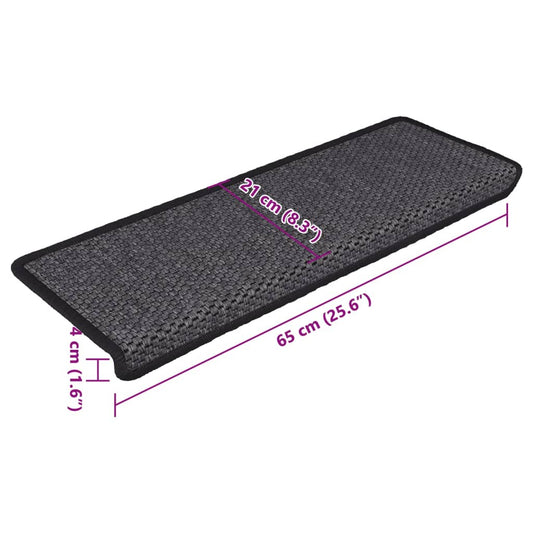 Selvklebende trappematter sisal 15 stk 65x21x4 cm antrasitt