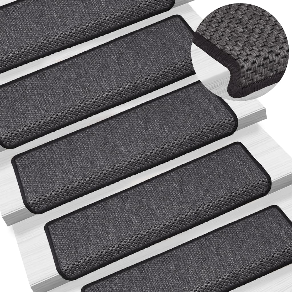 Selvklebende trappematter sisal 15 stk 65x21x4 cm antrasitt