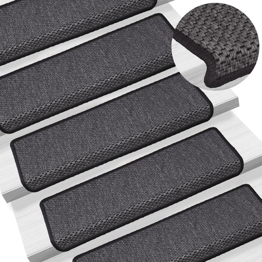 Selvklebende trappematter sisal 15 stk 65x21x4 cm antrasitt
