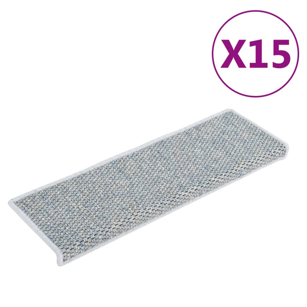 Selvklebende trappematter sisal-utseende 15 stk 65x21x4 cm blå