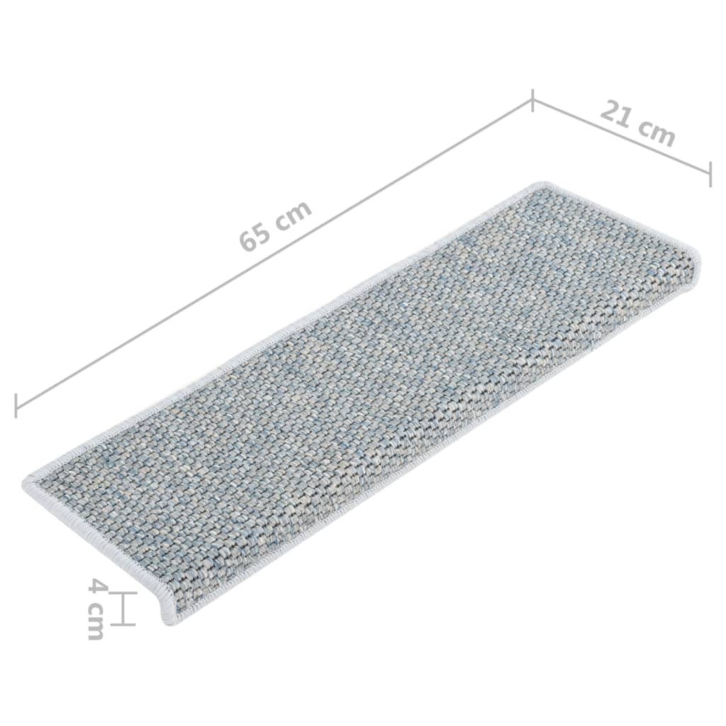 Selvklebende trappematter sisal-utseende 15 stk 65x21x4 cm blå