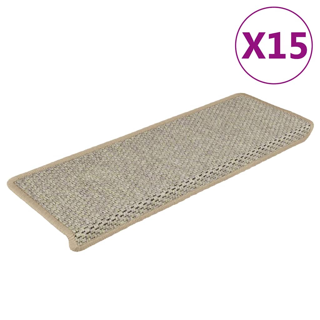 Selvklebende trappematter sisal 15 stk 65x21x4 cm grønn