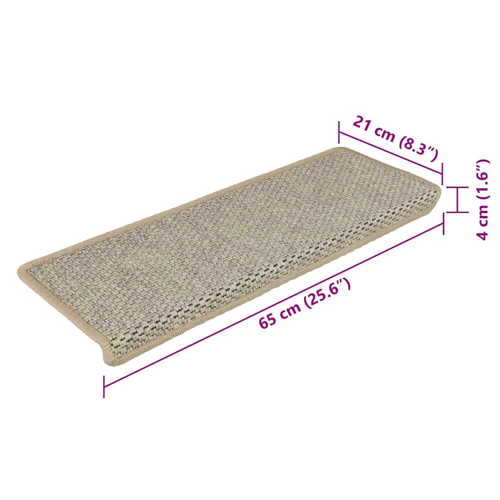 Selvklebende trappematter sisal 15 stk 65x21x4 cm grønn