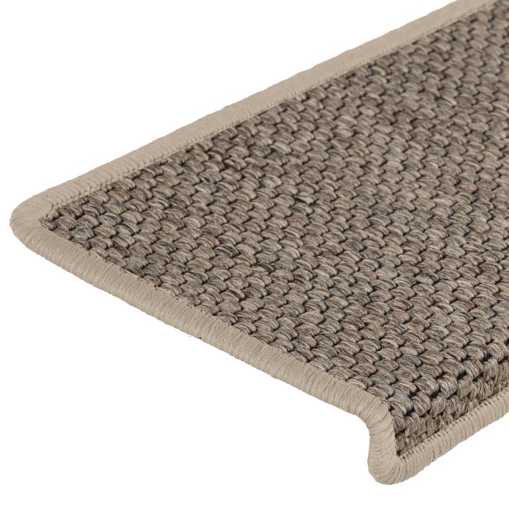 Selvklebende trappematter sisal 15 stk 65x21x4 cm mørk beige
