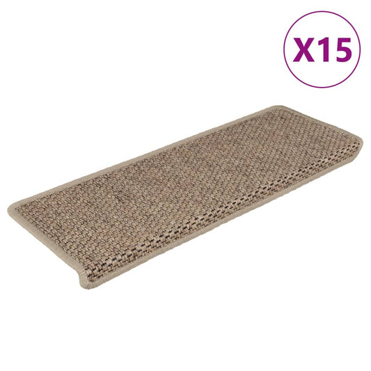 Selvklebende trappematter sisal-utseende 15 stk 65x21x4 cm sand