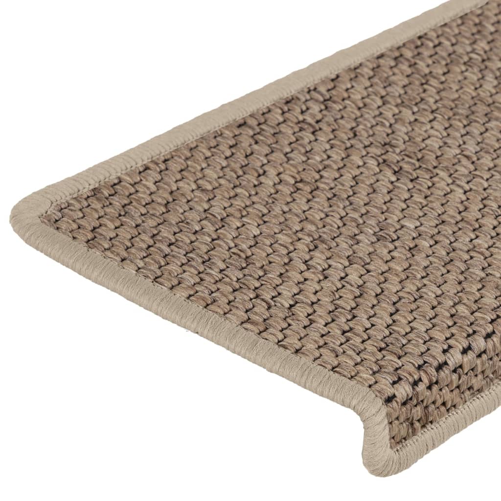 Selvklebende trappematter sisal-utseende 15 stk 65x21x4 cm sand