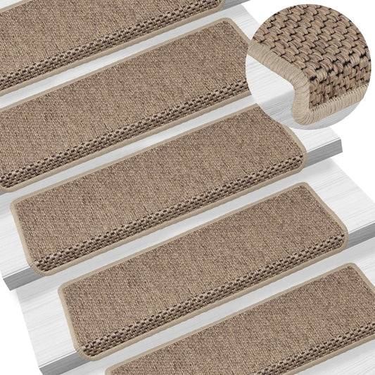 Selvklebende trappematter sisal-utseende 15 stk 65x21x4 cm sand