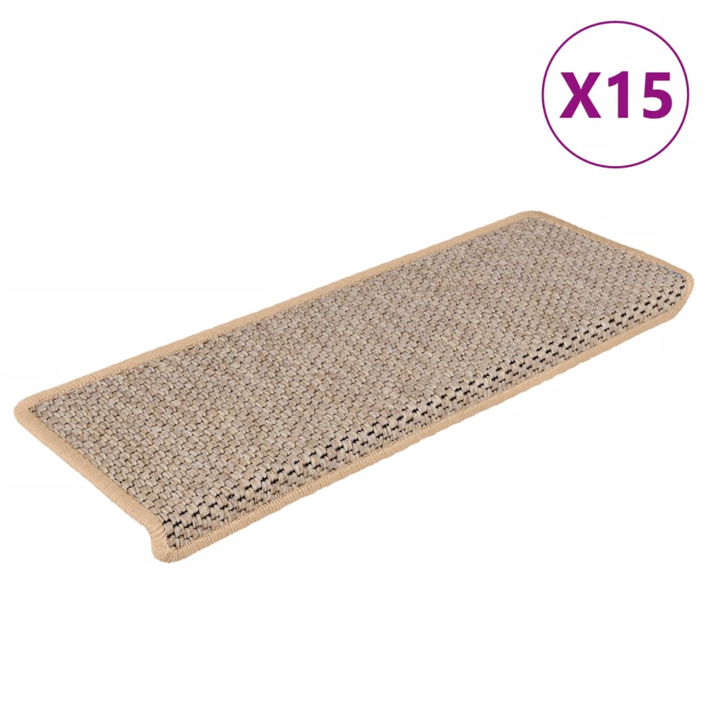 Selvklebende trappematter sisal-utseende 15 stk 65x21x4cm beige