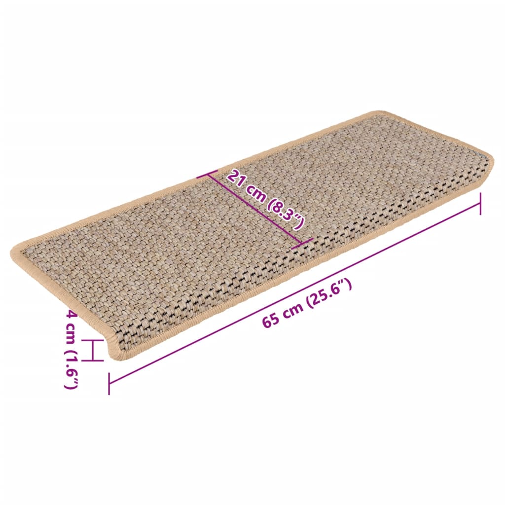 Selvklebende trappematter sisal-utseende 15 stk 65x21x4cm beige