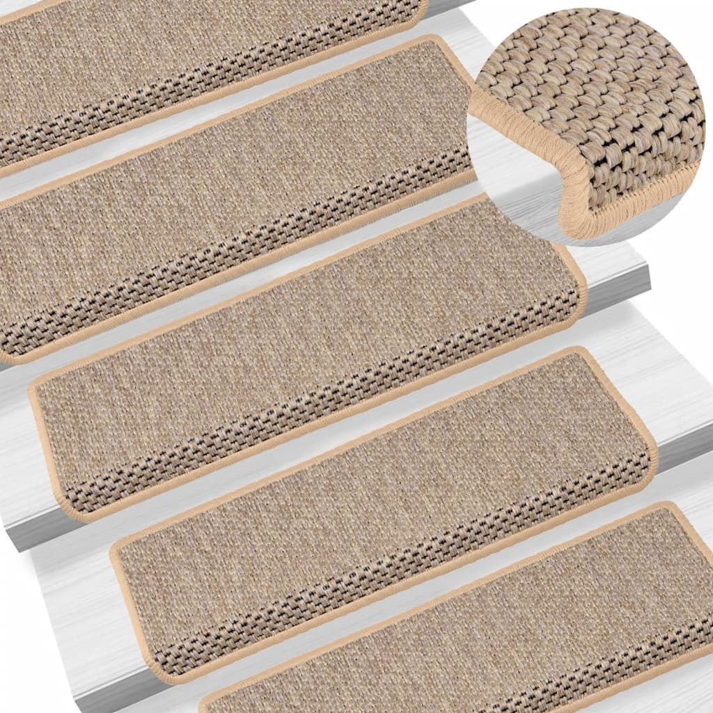Selvklebende trappematter sisal-utseende 15 stk 65x21x4cm beige