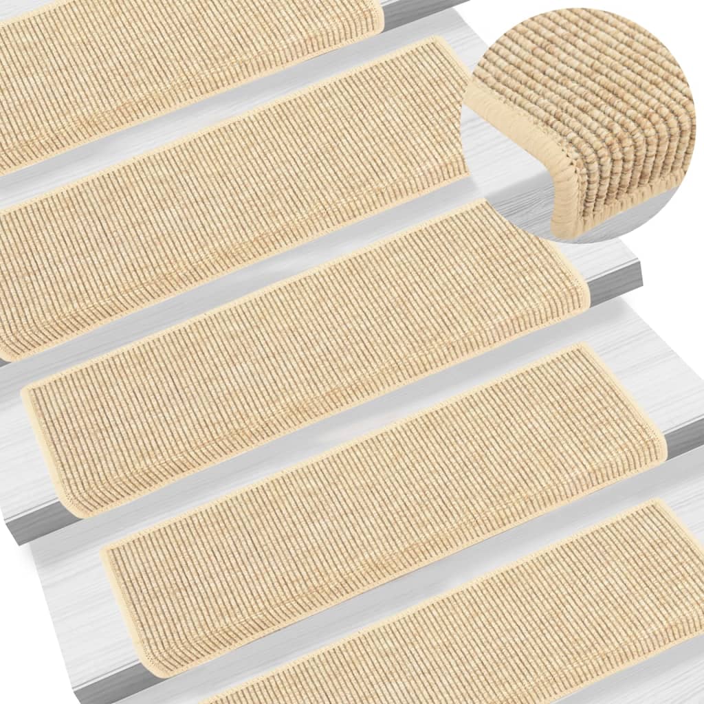 Trappematter 15 stk 65x21x4 cm lys beige rektangulær kant