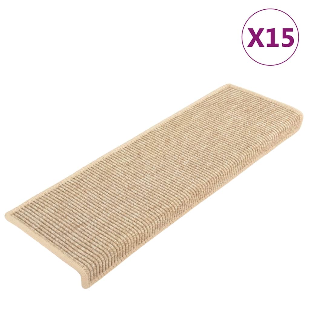 Trappematter 15 stk 65x21x4 cm lys beige rektangulær kant