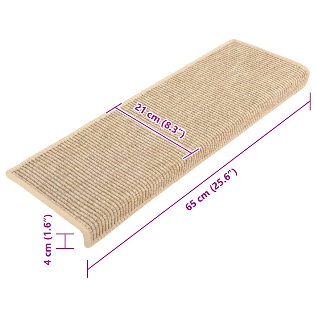 Trappematter 15 stk 65x21x4 cm lys beige rektangulær kant