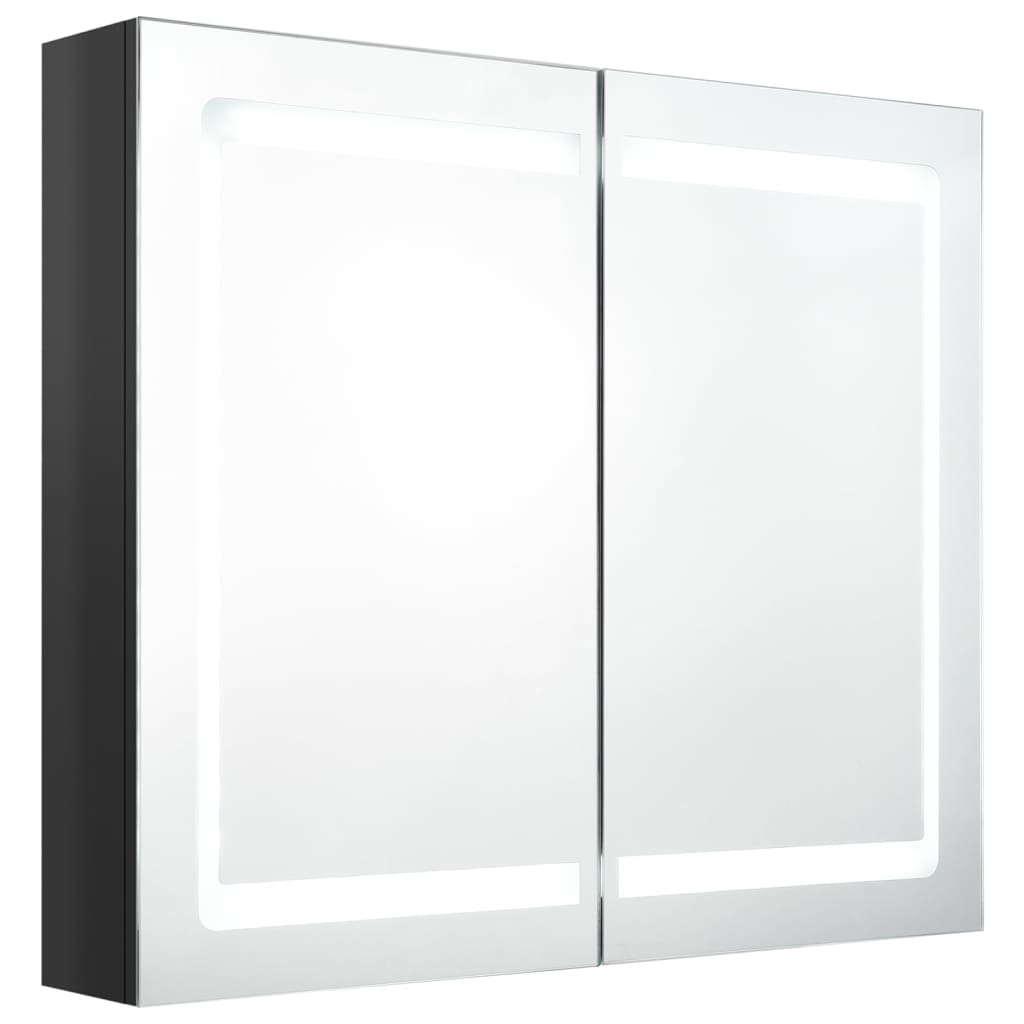 LED-speilskap til bad blank svart 80x12x68 cm