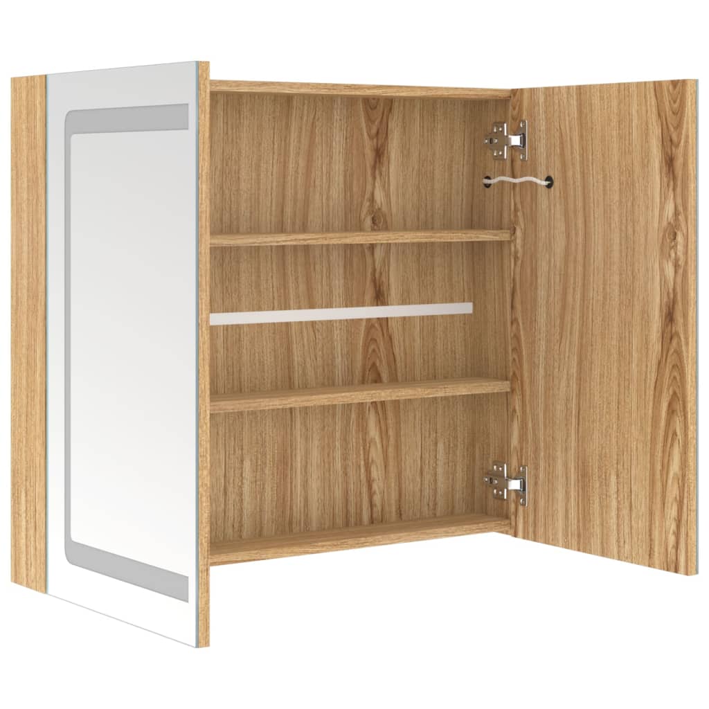 LED-speilskap til bad eik 80x12x68 cm