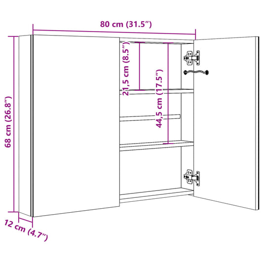 LED-speilskap til bad blank hvit 80x12x68 cm