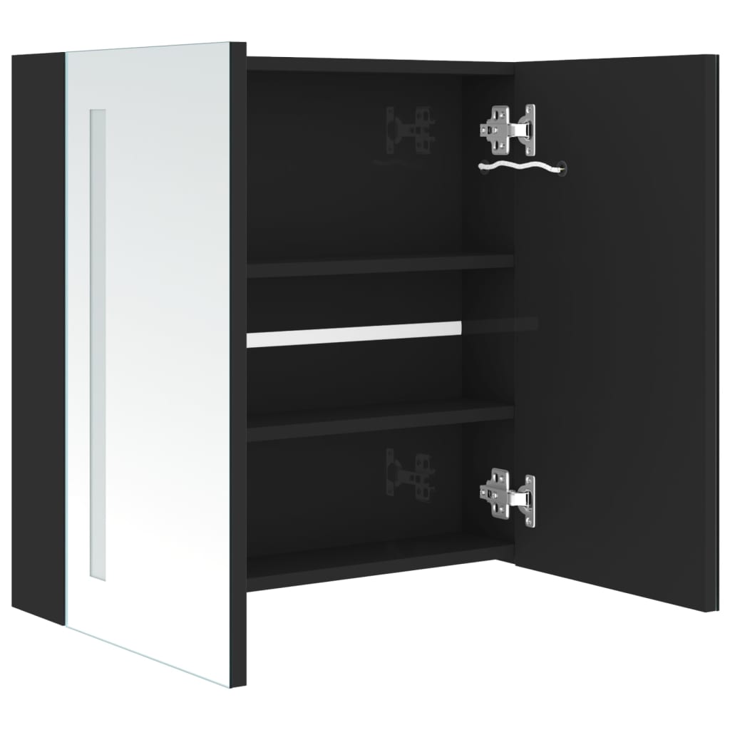 LED-speilskap til bad blank svart 62x14x60 cm