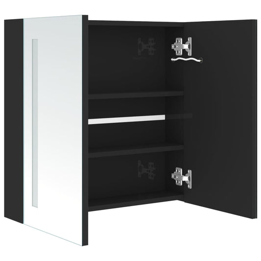 LED-speilskap til bad blank svart 62x14x60 cm