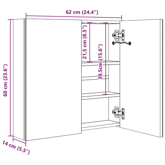 LED-speilskap til bad blank svart 62x14x60 cm