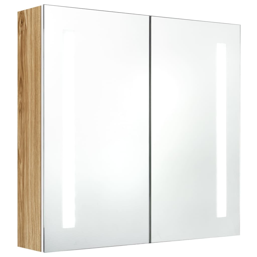 LED-speilskap til bad hvit og eik 62x14x60 cm