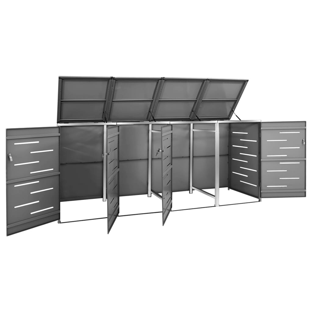 Søppeldunkskur firedobbelt 276,5x77,5x112,5 cm rustfritt stål